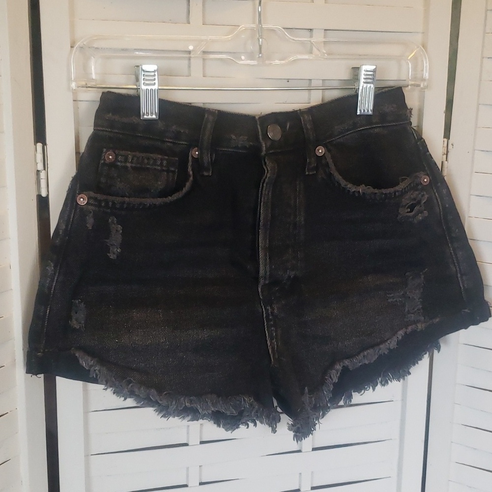 We the free black button fly high rise distress woman shorts size 24